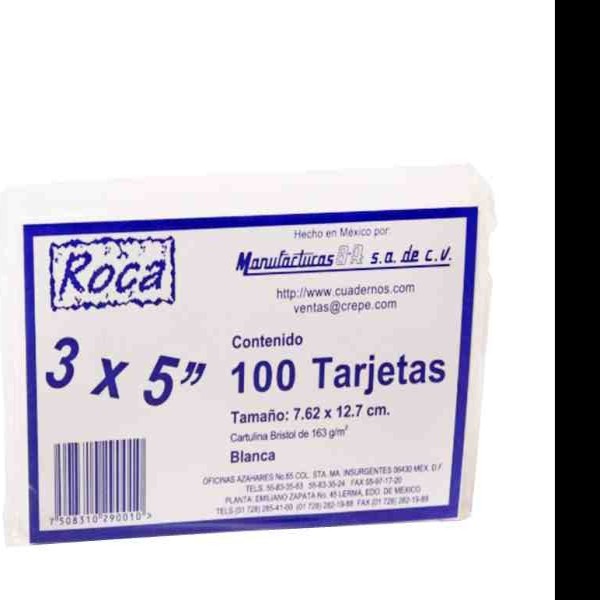 TARJETAS BLANCAS DIPAO 3X5 PAQUETE C100 C.50